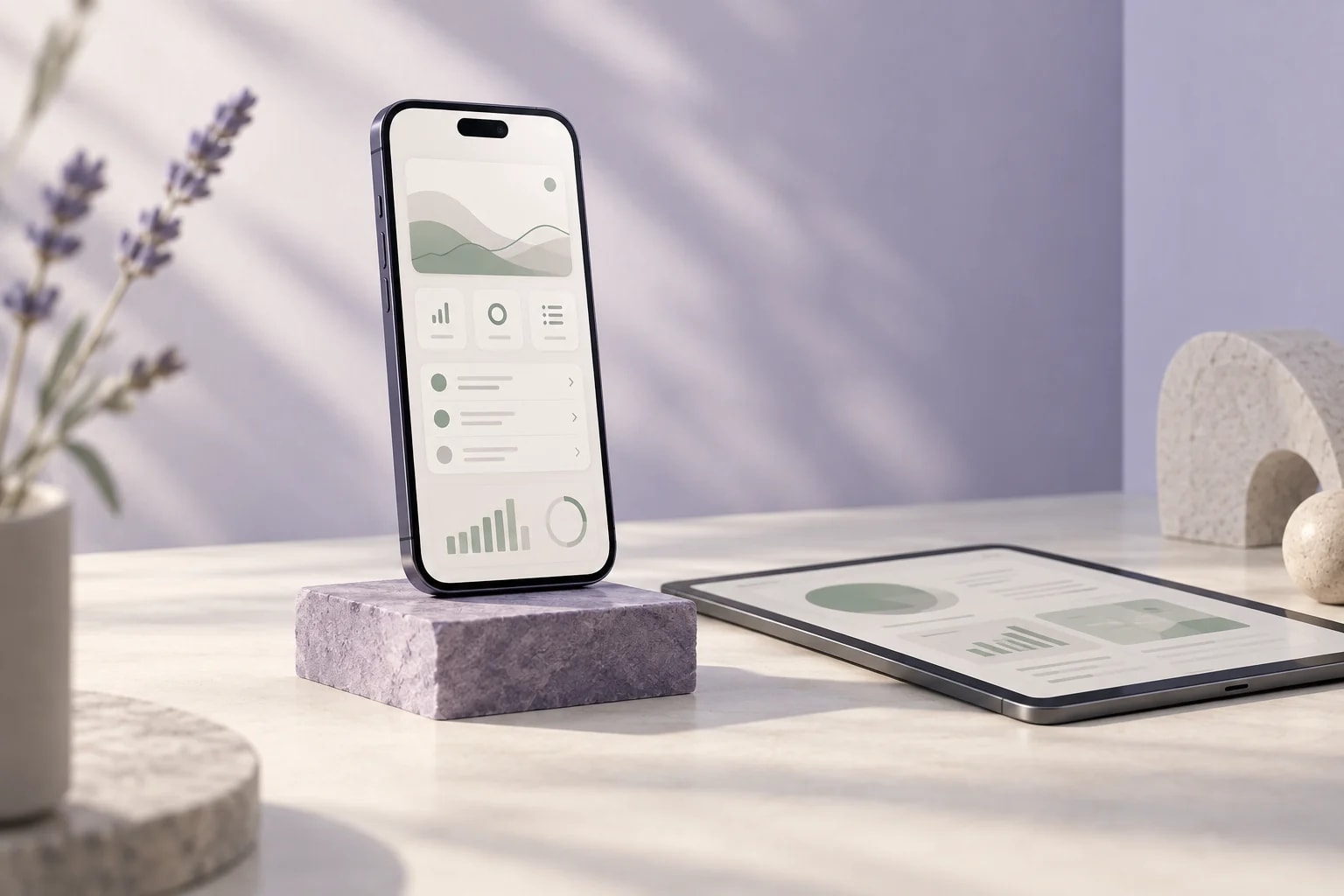 Mobil uygulama deneyimini gösteren, telefon ve tabletten oluşan temsili ürün görseli.